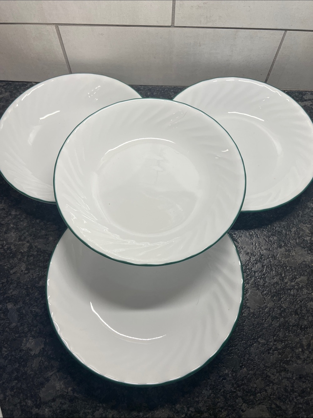 Corelle Calloway Ivy Bowls White Dinner Bowls with Green Rim and white ripple